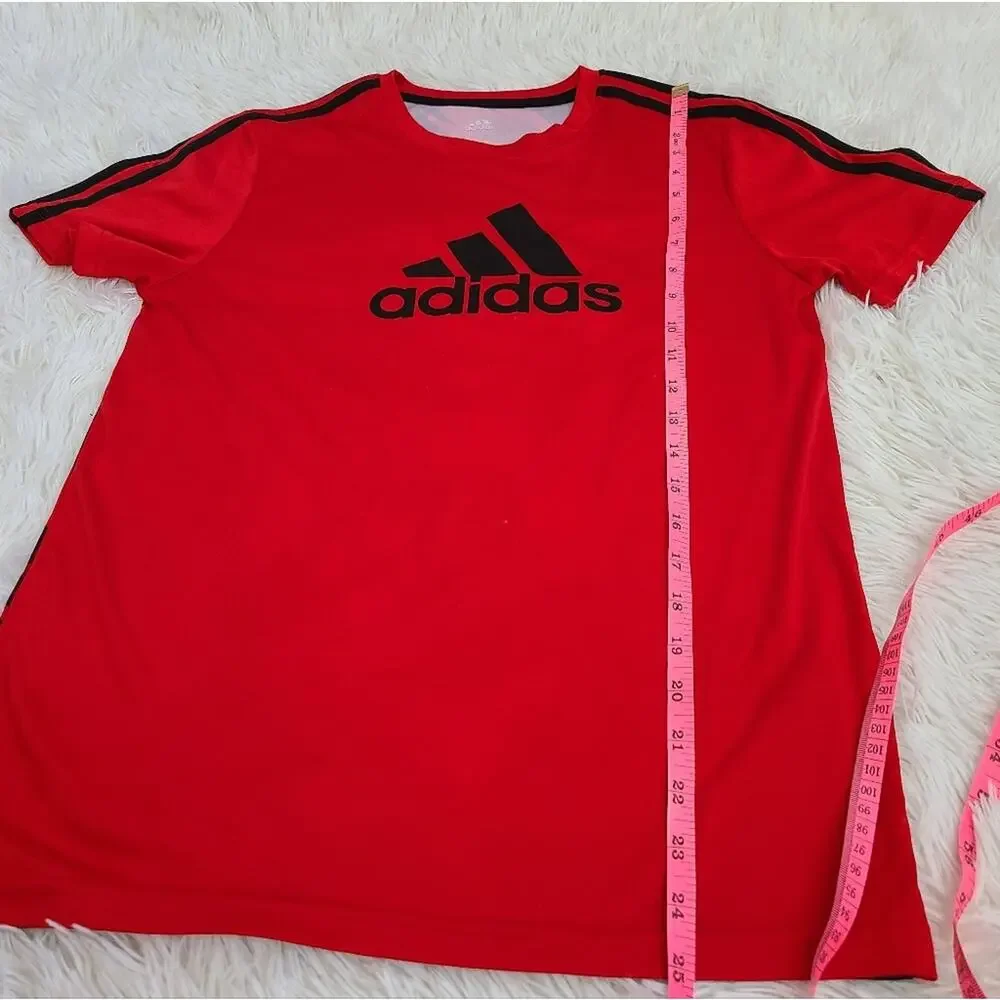 Red Adidas Black Striped Athletic Tee Youth Size Large
